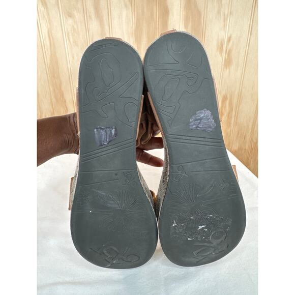 OTBT Bushnell Wedge Sandals Size 9 Leather Textile Stretch Strap Comfort Y2K - Picture 6 of 7